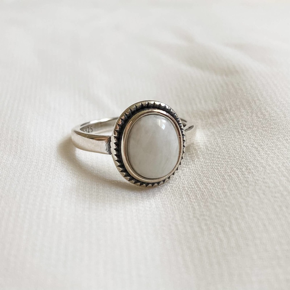 Sterling Silver White Oval Stone Ring